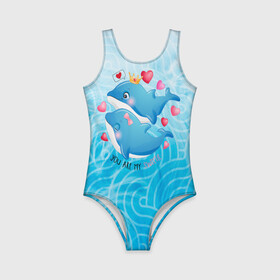 Детский купальник 3D с принтом Два дельфина в Тюмени, Полиэстер 85%, Спандекс 15% | Слитный крой, подклад по переду изделия, узкие бретели | cute | dolphin | два дельфина | дельфин | дельфин в море | дельфинами | любовь | милый | мир | подводный | сердечки