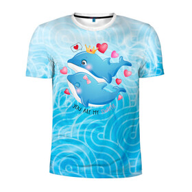 Мужская футболка 3D спортивная с принтом Два дельфина в Тюмени, 100% полиэстер с улучшенными характеристиками | приталенный силуэт, круглая горловина, широкие плечи, сужается к линии бедра | cute | dolphin | два дельфина | дельфин | дельфин в море | дельфинами | любовь | милый | мир | подводный | сердечки