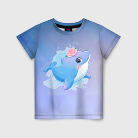 Детская футболка 3D с принтом Дельфинчик в Тюмени, 100% гипоаллергенный полиэфир | прямой крой, круглый вырез горловины, длина до линии бедер, чуть спущенное плечо, ткань немного тянется | cute | dolphin | дельфин | дельфин в море | дельфинами | дельфинчик | милый | мир | подводный