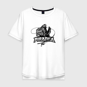 Мужская футболка хлопок Oversize с принтом Пиранья в Тюмени, 100% хлопок | свободный крой, круглый ворот, “спинка” длиннее передней части | black and white | black fish | fish | piranha | море | океан | пиранья | рыбка | с надписями | удочка | черная рыба