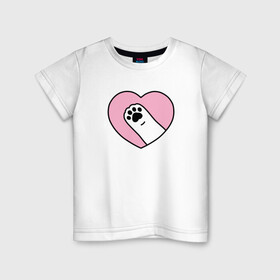 Детская футболка хлопок с принтом Любимая лапа в Тюмени, 100% хлопок | круглый вырез горловины, полуприлегающий силуэт, длина до линии бедер | Тематика изображения на принте: cat | домашнее животное | кот | кошка | лапа | любовь | сердце