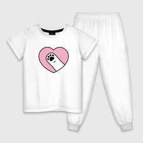 Детская пижама хлопок с принтом Любимая лапа в Тюмени, 100% хлопок |  брюки и футболка прямого кроя, без карманов, на брюках мягкая резинка на поясе и по низу штанин
 | cat | домашнее животное | кот | кошка | лапа | любовь | сердце