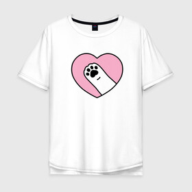 Мужская футболка хлопок Oversize с принтом Любимая лапа в Тюмени, 100% хлопок | свободный крой, круглый ворот, “спинка” длиннее передней части | Тематика изображения на принте: cat | домашнее животное | кот | кошка | лапа | любовь | сердце