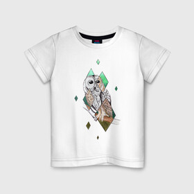 Детская футболка хлопок с принтом Owl rhombus в Тюмени, 100% хлопок | круглый вырез горловины, полуприлегающий силуэт, длина до линии бедер | геометрия | графика | природа | птицы | реализм | рисунок | ромб | ручная рисовка | сова