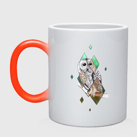 Кружка хамелеон с принтом Owl rhombus в Тюмени, керамика | меняет цвет при нагревании, емкость 330 мл | геометрия | графика | природа | птицы | реализм | рисунок | ромб | ручная рисовка | сова