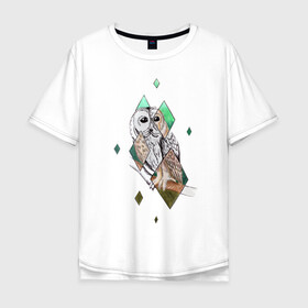 Мужская футболка хлопок Oversize с принтом Owl rhombus в Тюмени, 100% хлопок | свободный крой, круглый ворот, “спинка” длиннее передней части | геометрия | графика | природа | птицы | реализм | рисунок | ромб | ручная рисовка | сова