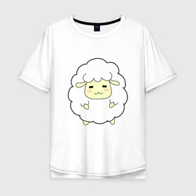 Мужская футболка хлопок Oversize с принтом Овечий сон в Тюмени, 100% хлопок | свободный крой, круглый ворот, “спинка” длиннее передней части | Тематика изображения на принте: милота | облако | овечка | овца | сон | уют | шерсть