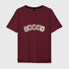 Мужская футболка хлопок Oversize с принтом Royal Flush Флеш Роял Покер в Тюмени, 100% хлопок | свободный крой, круглый ворот, “спинка” длиннее передней части | Тематика изображения на принте: art | cards | casino | king | play cards | poker | retro | texas hold em | vintage | арт | валет | винтаж | дама | игральные карты | иллюстрация | казино | комбинация | король | ретро | старые карты | техасский холд | туз | флеш рояль