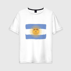 Женская футболка хлопок Oversize с принтом Maradona Sun в Тюмени, 100% хлопок | свободный крой, круглый ворот, спущенный рукав, длина до линии бедер
 | argentina | maradona | messi | sport | аргентина | гол | диего | марадона | месси | мяч | рука бога | спорт | футбол | чемпион