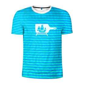 Мужская футболка 3D спортивная с принтом Кораблик в бутылке в Тюмени, 100% полиэстер с улучшенными характеристиками | приталенный силуэт, круглая горловина, широкие плечи, сужается к линии бедра | бутылка | в бутылке | кораблик | кораблики на синем | корабль | пузыри