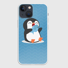 Чехол для iPhone 13 mini с принтом Пингвин в Тюмени,  |  | ест рыбу | морские | океан | пингвин | пингвинчик | рыба | рыбку