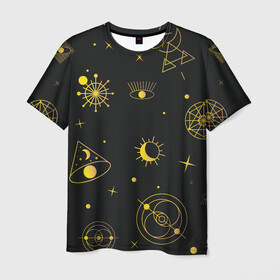 Мужская футболка 3D с принтом Эзотерика в Тюмени, 100% полиэфир | прямой крой, круглый вырез горловины, длина до линии бедер | гадание | глаз | гороскоп | желтый | звезды | знаки | зодиак | магия | оккультизм | тайны | эзотерика