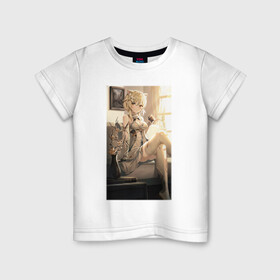 Детская футболка хлопок с принтом Lumine fan art в Тюмени, 100% хлопок | круглый вырез горловины, полуприлегающий силуэт, длина до линии бедер | Тематика изображения на принте: art | fanart | game | genshin | impact | lumine | арт | люмин | фан