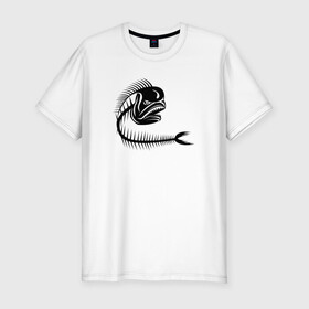 Мужская футболка хлопок Slim с принтом Скелет рыбы в Тюмени, 92% хлопок, 8% лайкра | приталенный силуэт, круглый вырез ворота, длина до линии бедра, короткий рукав | Тематика изображения на принте: fish | кости | паттерн | рыба | рыбы | с скелетом рыбы | скелет