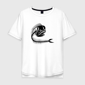 Мужская футболка хлопок Oversize с принтом Скелет рыбы в Тюмени, 100% хлопок | свободный крой, круглый ворот, “спинка” длиннее передней части | Тематика изображения на принте: fish | кости | паттерн | рыба | рыбы | с скелетом рыбы | скелет
