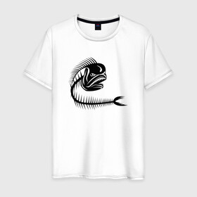 Мужская футболка хлопок с принтом Скелет рыбы в Тюмени, 100% хлопок | прямой крой, круглый вырез горловины, длина до линии бедер, слегка спущенное плечо. | fish | кости | паттерн | рыба | рыбы | с скелетом рыбы | скелет