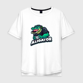 Мужская футболка хлопок Oversize с принтом Аллигатор в Тюмени, 100% хлопок | свободный крой, круглый ворот, “спинка” длиннее передней части | alligator | crocodile | reptile | аллигатор | крокодил | крокодильчик