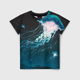 Детская футболка 3D с принтом Рисунок медуза в Тюмени, 100% гипоаллергенный полиэфир | прямой крой, круглый вырез горловины, длина до линии бедер, чуть спущенное плечо, ткань немного тянется | medusa | арт | животные | медузы | рисунок | рыбы | щупальца