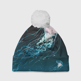 Шапка 3D c помпоном с принтом Рисунок медуза в Тюмени, 100% полиэстер | универсальный размер, печать по всей поверхности изделия | medusa | арт | животные | медузы | рисунок | рыбы | щупальца