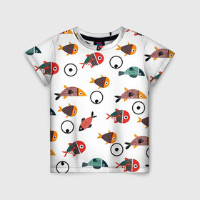 Детская футболка 3D с принтом Морские рыбки в Тюмени, 100% гипоаллергенный полиэфир | прямой крой, круглый вырез горловины, длина до линии бедер, чуть спущенное плечо, ткань немного тянется | лето | морские жители | подводный мир | популярные иллюстрации | рыбки на белом | рыбы | цветные рыбки