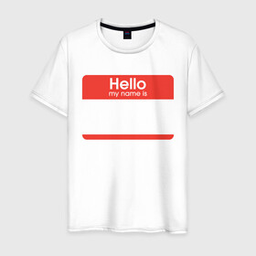 Мужская футболка хлопок с принтом Стикер - напиши свое имя в Тюмени, 100% хлопок | прямой крой, круглый вырез горловины, длина до линии бедер, слегка спущенное плечо. | hello my name is | граффити | имя. | приветствие | стикер