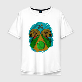 Мужская футболка хлопок Oversize с принтом Мяч судьбы в Тюмени, 100% хлопок | свободный крой, круглый ворот, “спинка” длиннее передней части | dog | друг человека | мячик | пёс | собаки