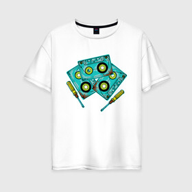 Женская футболка хлопок Oversize с принтом Кассета в Тюмени, 100% хлопок | свободный крой, круглый ворот, спущенный рукав, длина до линии бедер
 | винтаж | девяностые | кассеты | ностальгия | отвёртка | ретро | ссср