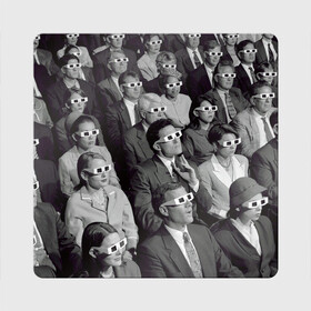 Магнит виниловый Квадрат с принтом Люди смотрят фильм в 3d очках в Тюмени, полимерный материал с магнитным слоем | размер 9*9 см, закругленные углы | Тематика изображения на принте: 20 век | 3д очки | art | black white | cinema | color | emotions | history | human | jacket | man | movie | nostalgia | retro | woman | женщина | искусство | история | кино | кинотеатр | классика | мужчина | ностальгия | пиджак | р