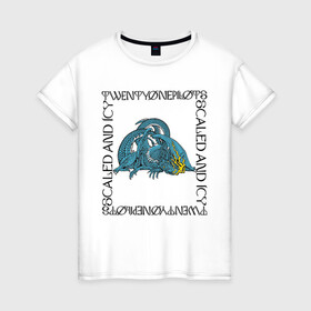 Женская футболка хлопок с принтом Twenty One Pilots Dragon в Тюмени, 100% хлопок | прямой крой, круглый вырез горловины, длина до линии бедер, слегка спущенное плечо | scaled and icy | top | trash | twenty one pilots | дракон | надпись