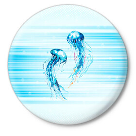 Значок с принтом Медузы в Тюмени,  металл | круглая форма, металлическая застежка в виде булавки | jellyfish | medusa | жители | медуза | медузы | морские | океан