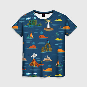 Женская футболка 3D с принтом ОСТРОВА в Тюмени, 100% полиэфир ( синтетическое хлопкоподобное полотно) | прямой крой, круглый вырез горловины, длина до линии бедер | география | киты | лето | морское | острова | путешествие. отдых | туризм
