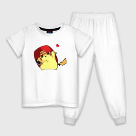 Детская пижама хлопок с принтом Пикачу под бейсболкой в Тюмени, 100% хлопок |  брюки и футболка прямого кроя, без карманов, на брюках мягкая резинка на поясе и по низу штанин
 | anime | picachu | pikachu | аниме | милый | пика | пикачу | покебол | покемон