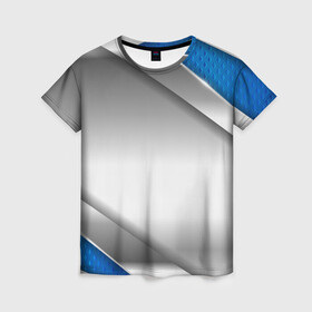 Женская футболка 3D с принтом 3D СЕРЕБРО BLUE LINES в Тюмени, 100% полиэфир ( синтетическое хлопкоподобное полотно) | прямой крой, круглый вырез горловины, длина до линии бедер | 3d | 3д | sport | абстракция | линии | паттерн | соты | спортивный стиль | текстуры
