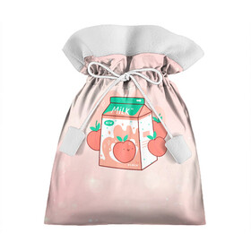 Подарочный 3D мешок с принтом Персиковое молоко в коробке в Тюмени, 100% полиэстер | Размер: 29*39 см | еда | коробка | молоко | молочко | персик | персиковое молоко
