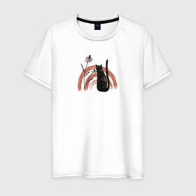 Мужская футболка хлопок с принтом Black Cat в Тюмени, 100% хлопок | прямой крой, круглый вырез горловины, длина до линии бедер, слегка спущенное плечо. | животные | звери | кот | кошка | питомец