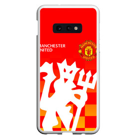 Чехол для Samsung S10E с принтом MANCHESTER UNITED / ДЬЯВОЛ в Тюмени, Силикон | Область печати: задняя сторона чехла, без боковых панелей | fire. | football | manchester united football club | sport | uefa | английская премьер лига | дьявол | лига финал | манчестер юнайтед | матч | огонь | спорт | уефа | финал | футбол