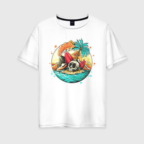Женская футболка хлопок Oversize с принтом Затяжной отпуск в Тюмени, 100% хлопок | свободный крой, круглый ворот, спущенный рукав, длина до линии бедер
 | горы | море | океан | отдых | отпуск | пальмы | путешествие | череп