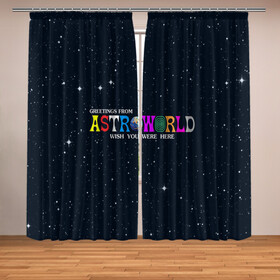 Фотошторы с принтом Astroworld в Тюмени, Блэкаут (светозащита 90%) / Габардин (светозащита 40% | 2 полотна шириной по 145 см; Высота 200-300 см; Крепление: шторная лента (на крючки); | astroworld | music | travis scott | музыка | трэвис скотт