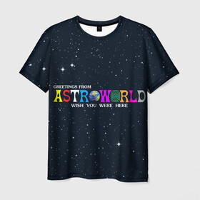 Мужская футболка 3D с принтом Astroworld в Тюмени, 100% полиэфир | прямой крой, круглый вырез горловины, длина до линии бедер | Тематика изображения на принте: astroworld | music | travis scott | музыка | трэвис скотт