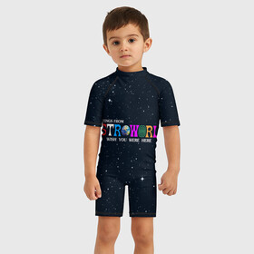 Детский купальный костюм 3D с принтом Astroworld в Тюмени, Полиэстер 85%, Спандекс 15% | застежка на молнии на спине | astroworld | music | travis scott | музыка | трэвис скотт