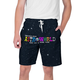 Мужские шорты 3D с принтом Astroworld в Тюмени,  полиэстер 100% | прямой крой, два кармана без застежек по бокам. Мягкая трикотажная резинка на поясе, внутри которой широкие завязки. Длина чуть выше колен | Тематика изображения на принте: astroworld | music | travis scott | музыка | трэвис скотт