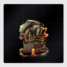 Магнитный плакат 3Х3 с принтом БИТВА С ДРАКОНОМ в Тюмени, Полимерный материал с магнитным слоем | 9 деталей размером 9*9 см | battle | dragon | fantasy | fire | king | knight | битва | дракон | дым | замок | зверь | король | огонь | рыцарь | фэнтези
