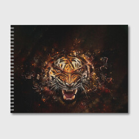 Альбом для рисования с принтом ЯРОСТЬ ТИГРА в Тюмени, 100% бумага
 | матовая бумага, плотность 200 мг. | animal | beast | cat | hunter | tiger | агрессия | брутальность | животные | звери | клыки | кошки | охотник | пасть | природа | рев | тигр | хищник | царь