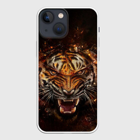 Чехол для iPhone 13 mini с принтом ЯРОСТЬ ТИГРА в Тюмени,  |  | animal | beast | cat | hunter | tiger | агрессия | брутальность | животные | звери | клыки | кошки | охотник | пасть | природа | рев | тигр | хищник | царь