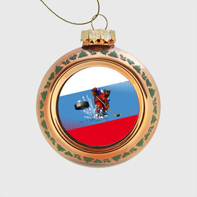 Стеклянный ёлочный шар с принтом Русский хоккей в Тюмени, Стекло | Диаметр: 80 мм | art | bear | flag | hockey | puck | russia | sport | stick | symbols | арт | клюшка | медведь | россия | символика | спорт | флаг | хоккей | шайба