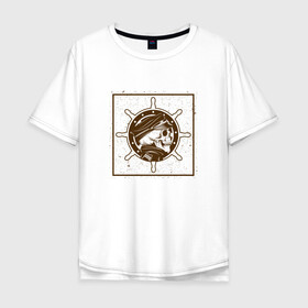 Мужская футболка хлопок Oversize с принтом Капитан череп в Тюмени, 100% хлопок | свободный крой, круглый ворот, “спинка” длиннее передней части | Тематика изображения на принте: captain | pirate | skull | капитан | пират | череп | штурвал