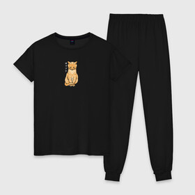 Женская пижама хлопок с принтом Serenity Cat в Тюмени, 100% хлопок | брюки и футболка прямого кроя, без карманов, на брюках мягкая резинка на поясе и по низу штанин | животное | звери | иероглифы | кот | кошка | надпись на японском | питомец | спокойствие