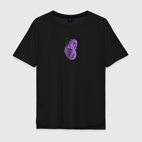 Мужская футболка хлопок Oversize с принтом Purple heart в Тюмени, 100% хлопок | свободный крой, круглый ворот, “спинка” длиннее передней части | анатомия | иероглифы | надпись на японском | орган | сердце | человек