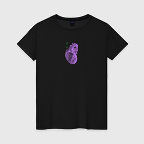 Женская футболка хлопок с принтом Purple heart в Тюмени, 100% хлопок | прямой крой, круглый вырез горловины, длина до линии бедер, слегка спущенное плечо | анатомия | иероглифы | надпись на японском | орган | сердце | человек