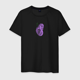 Мужская футболка хлопок с принтом Purple heart в Тюмени, 100% хлопок | прямой крой, круглый вырез горловины, длина до линии бедер, слегка спущенное плечо. | анатомия | иероглифы | надпись на японском | орган | сердце | человек